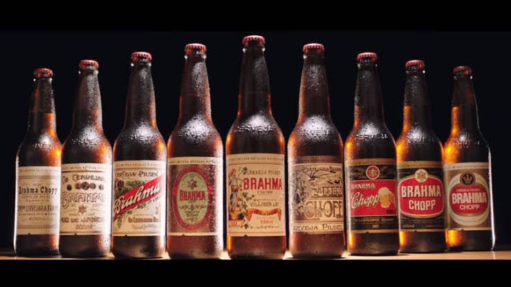 Brahma beer bottles displaying historic labels